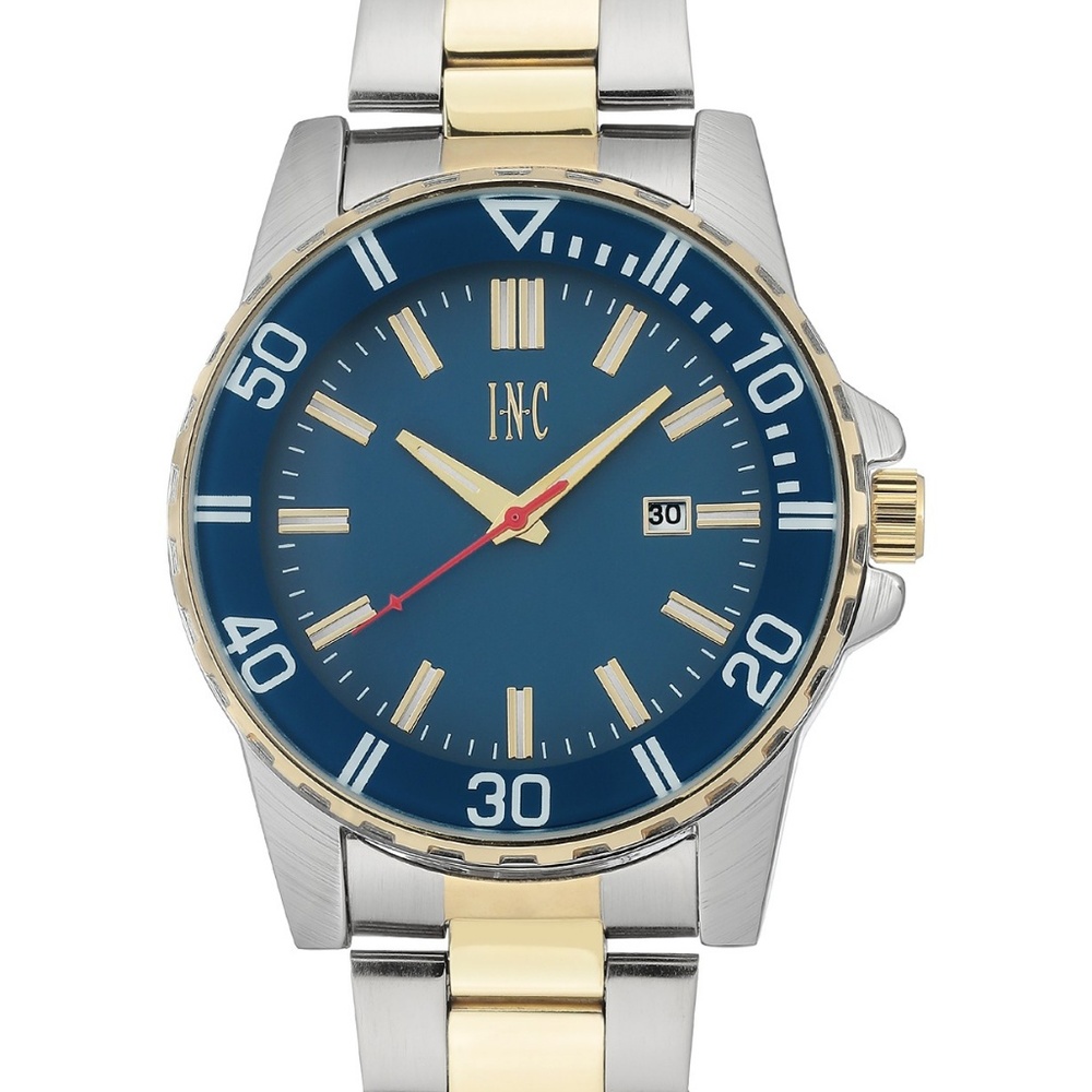 I.N.C. Men's 44mm Gold Silver Blue Bracelet Watch
